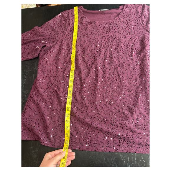 Coldwater Creek- 3x 24 - sequin Blouse long sleeve flowy Purple formal - Picture 5 of 6